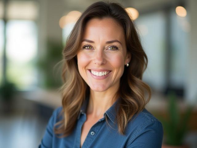 A warm, professional portrait of Sarah Jenkins, founder of Fox Flow, smiling confidently.